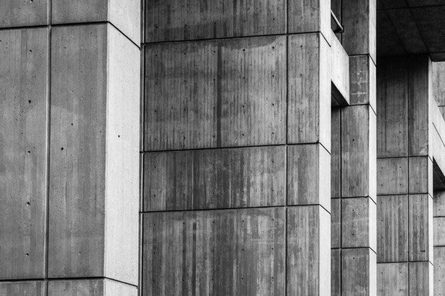 Black and white shot of concrete architectural lines