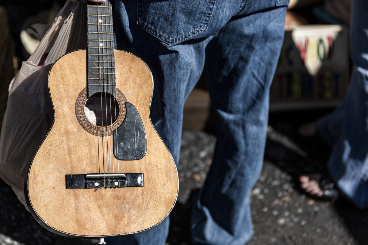 Close-up of an acoustic guitar body